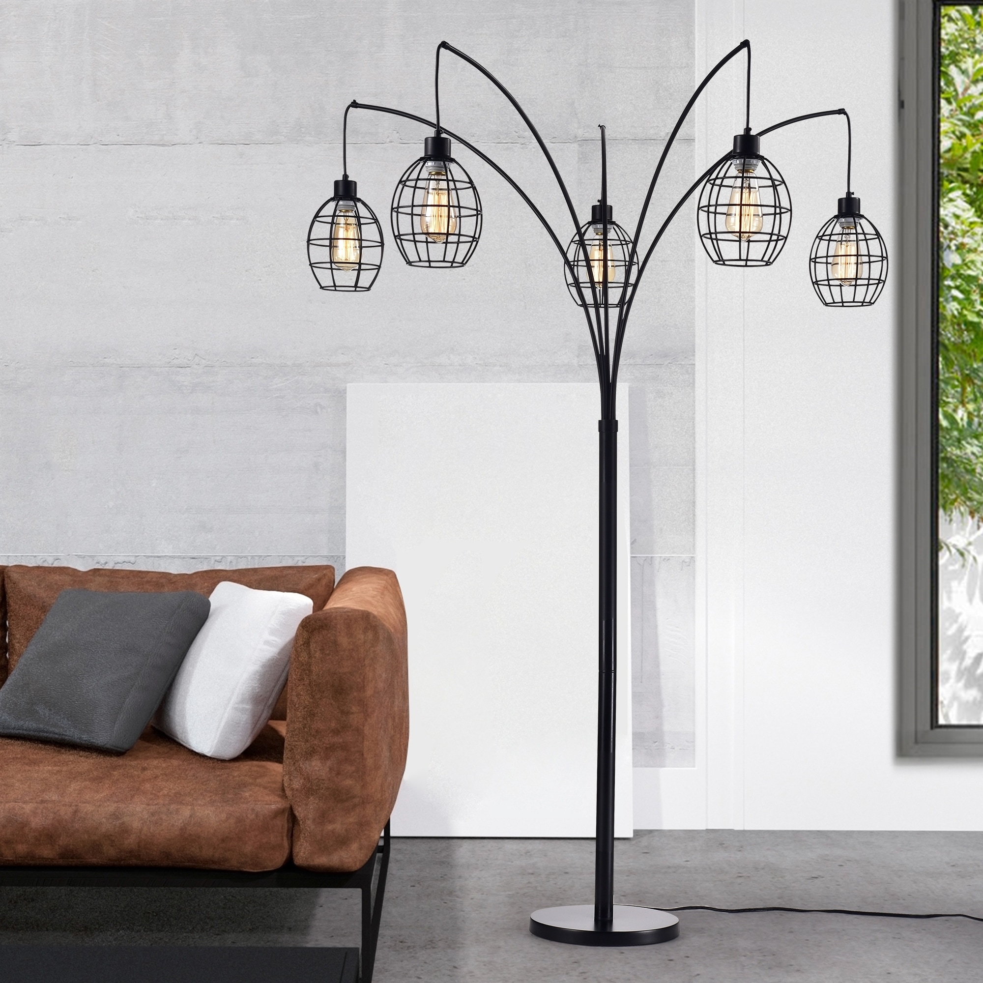 Arbolumen Matte Black Caged 5 Lantern Floor Tree Lamp On Arbolumen Matte Black Caged 5