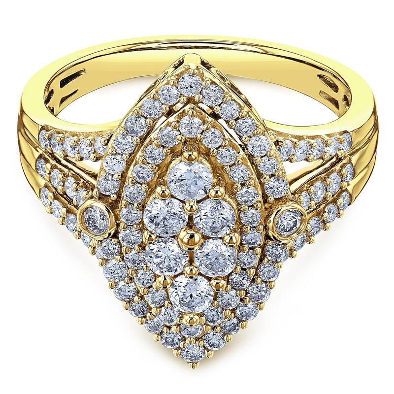 Annello by Kobelli 10k Yellow Gold 1 Carat TW Marquise Cluster Split Shank Diamond Ring