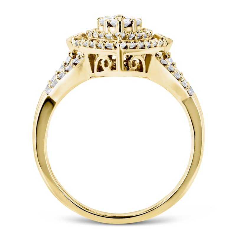 Annello by Kobelli 10k Yellow Gold 1 Carat TW Marquise Cluster Split Shank Diamond Ring