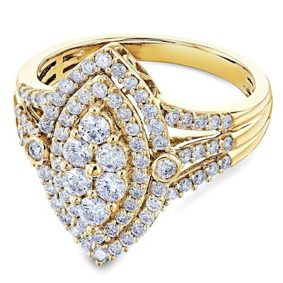 Annello by Kobelli 10k Yellow Gold 1 Carat TW Marquise Cluster Split Shank Diamond Ring