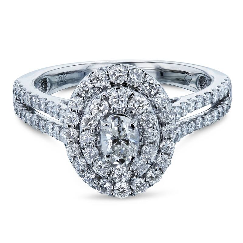 Annello by Kobelli 10k White Gold 1 Carat Oval Cluster Split Shank Diamond Ring