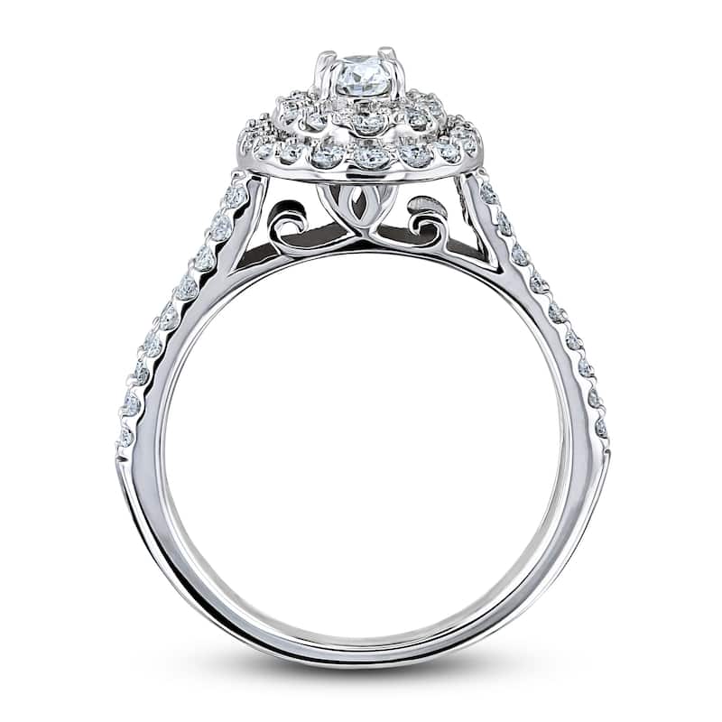 Annello by Kobelli 10k White Gold 1 Carat Oval Cluster Split Shank Diamond Ring