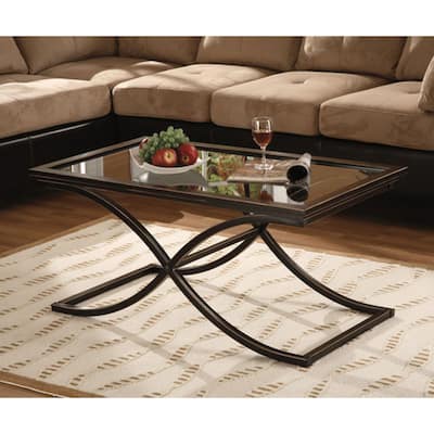 SEI Furniture Bugleweed Black/Copper Distressed Metal and Tempered Glass Glam Cocktail Table