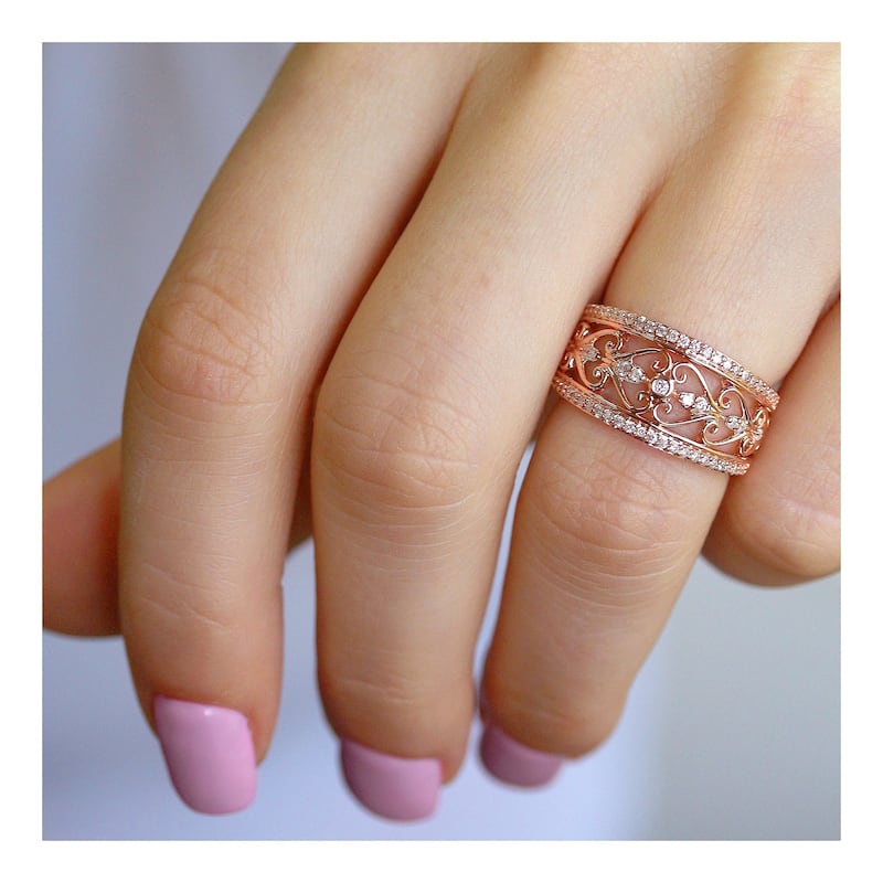 Annello by Kobelli 10k Rose Gold 1/3 Carat TDW Diamond Filigree Anniversary Ring