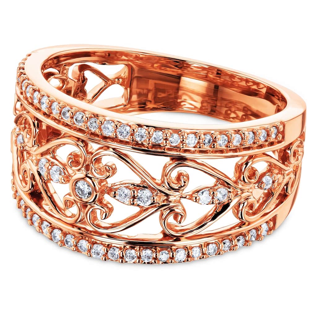 Kobelli 0.33 Carats Natural Diamond Solid 10k Rose Gold Wide Lambeth Ring