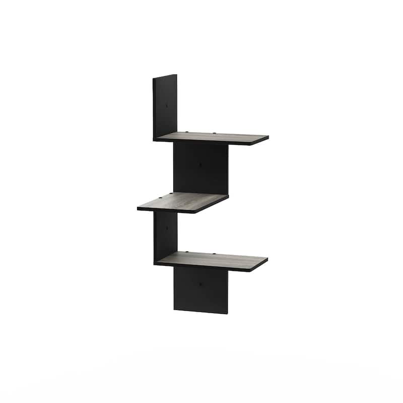 Porch & Den Munjoy Modern 3-tier Wall Floating Corner Shelf - french oak grey