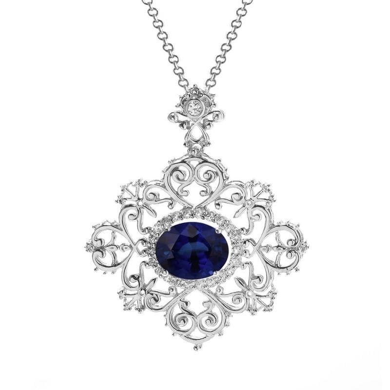Sterling Silver with Blue Sapphire and White Topaz Framework Pendant with 18 Inch Chain