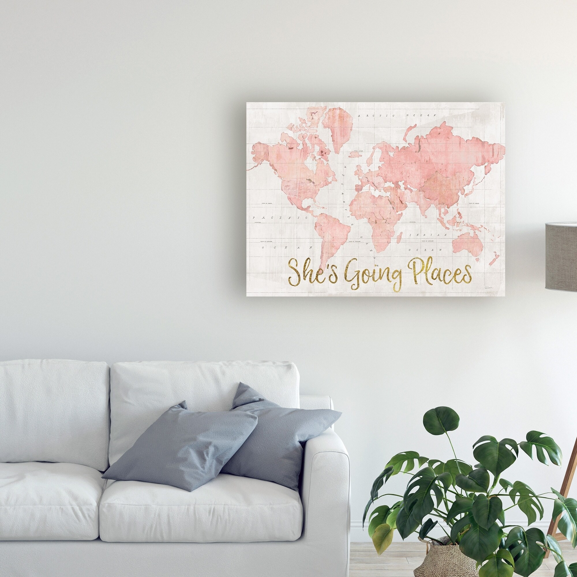 Shop Sue Schlabach Across The World Shes Going Places Pink Canvas Art Overstock 25449566