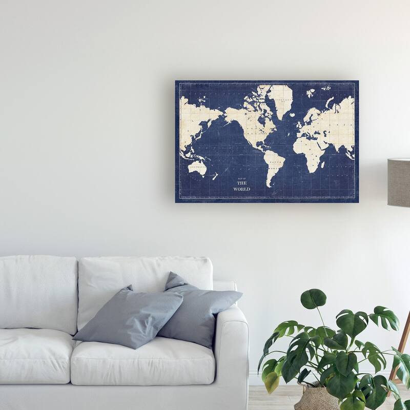 Sue Schlabach 'Blueprint World Map' Canvas Art