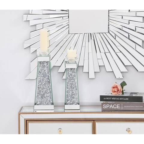 12.2in. Modernized Silver Crystal Candleholder