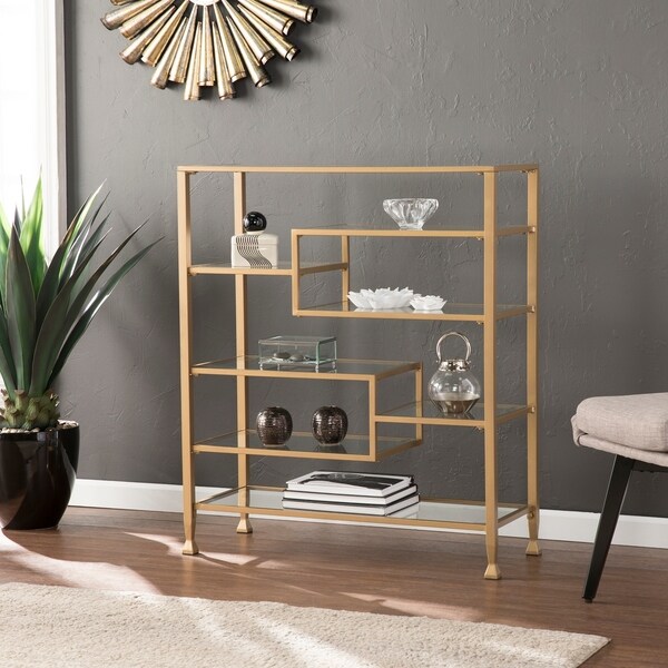Silver Orchid Price Metal/Glass Wide Etagere/Bookcase
