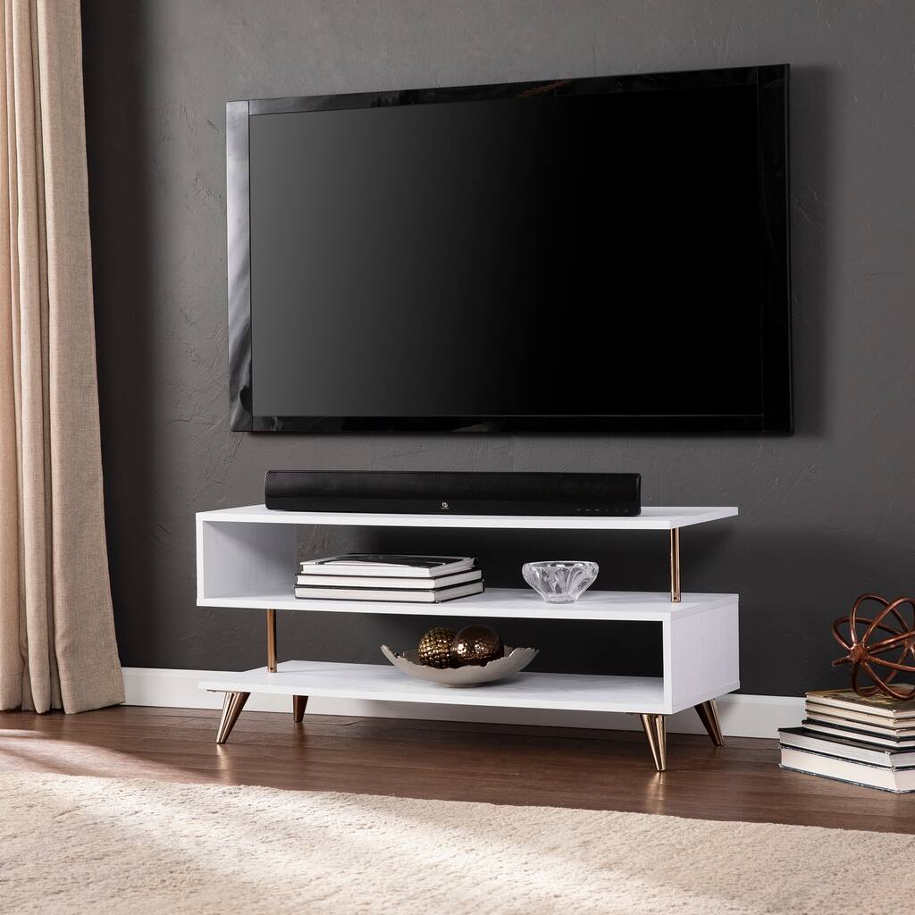 SEI Furniture White Low Profile Media TV Stand for TV's up to 41"