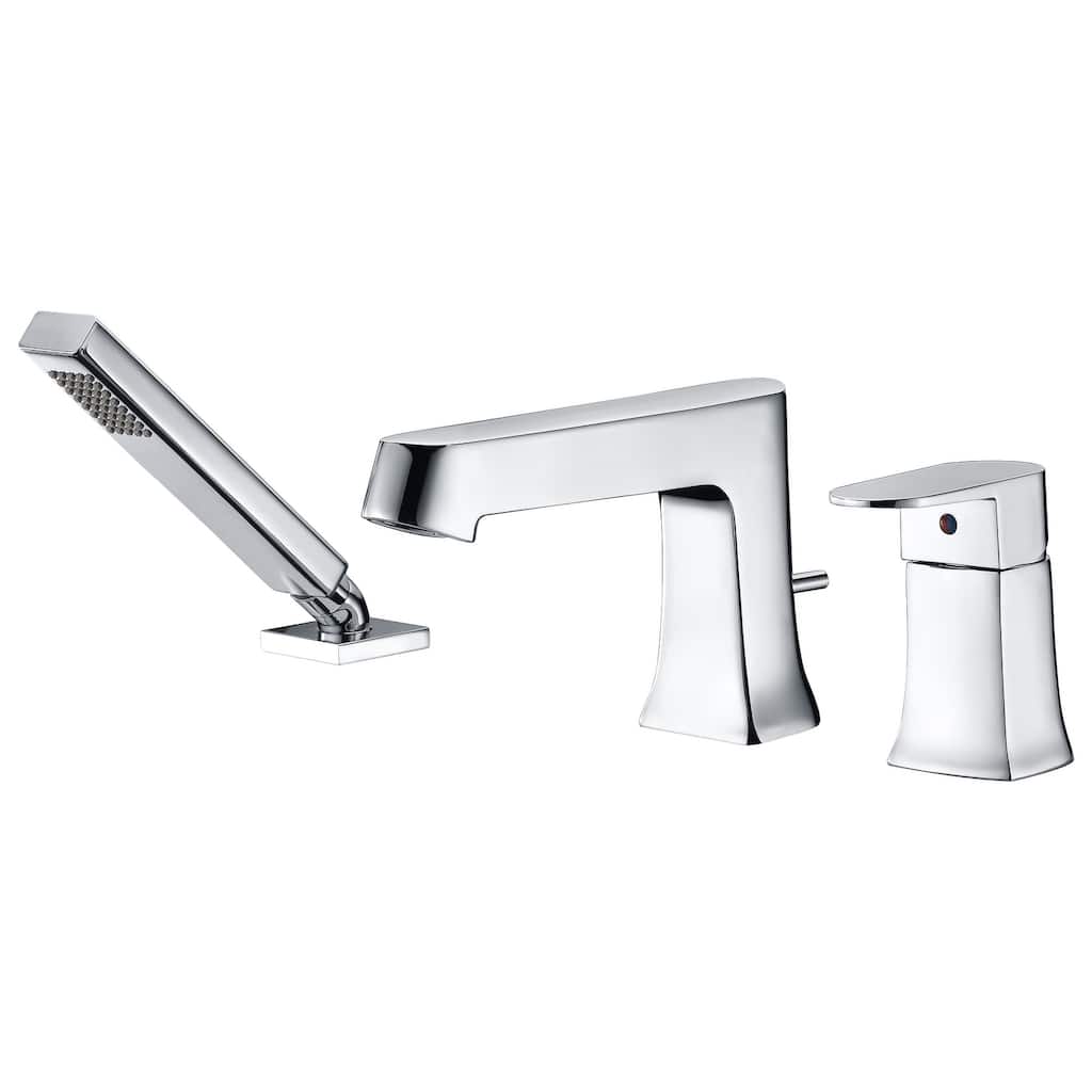 ANZZI Rin Single-Handle Deck-Mount Roman Tub Faucet with Handheld Sprayer in Polished Chrome - Silver