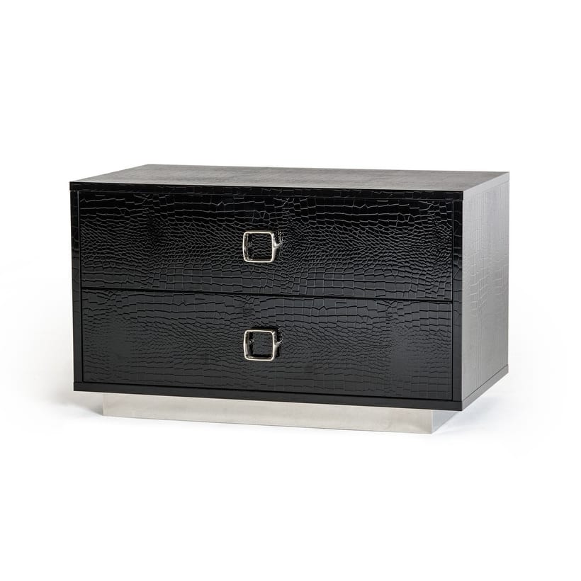 A&X Victoria Modern Black Crocodile Nightstand