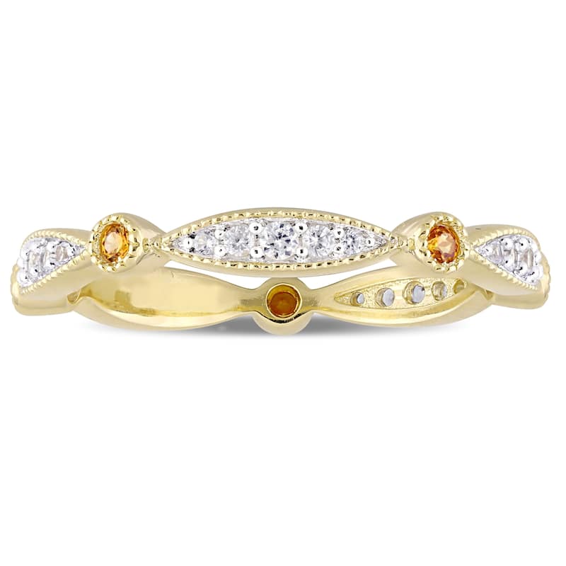 Miadora Yellow Plated Sterling Silver Created Yellow and Created White Sapphire Anniversary Band