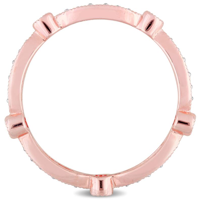 Miadora Rose Plated Sterling Silver Created Pink and Created White Sapphire Anniversary Band