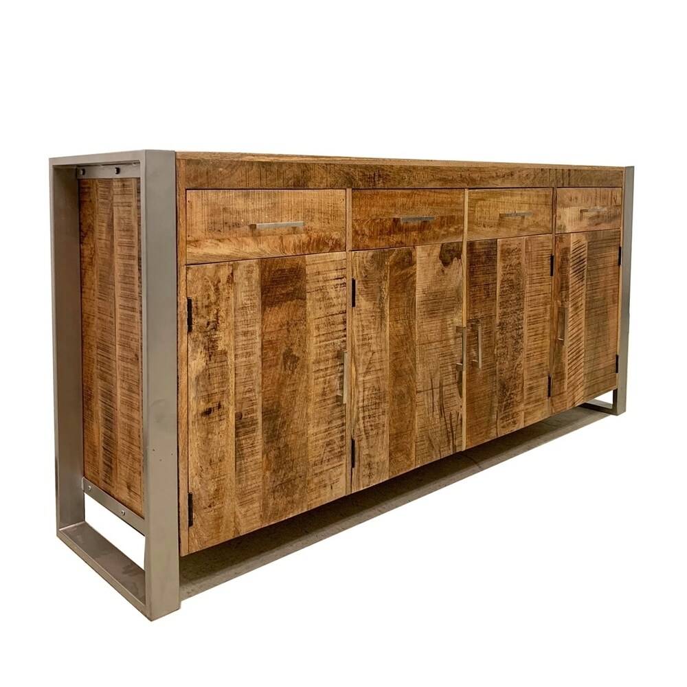 Timbergirl Handmade Reclaimed Wood Sideboard with Silver Legs (India) - 35" x 71" x 18"