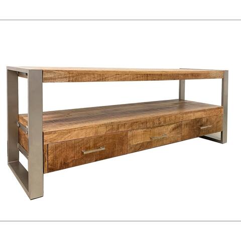 Handmade Industrial Reclaimed Wood 3-Drawer TV Stand (India) - 24" H x 60" W x 18" D