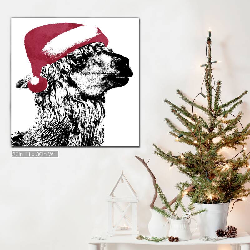 Ready2HangArt 'Alpaca Santa' Wrapped Canvas Christmas Wall Art - 30" W x 30" H