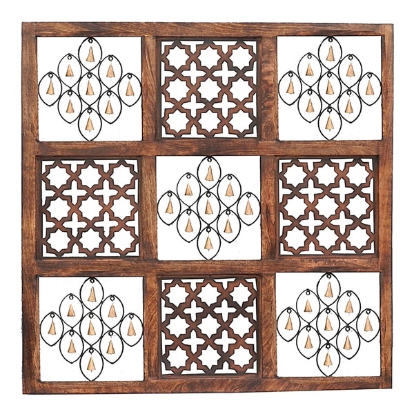Essential Decor & Beyond Square Wood and Iron Wall Decor EN18365 - Brown