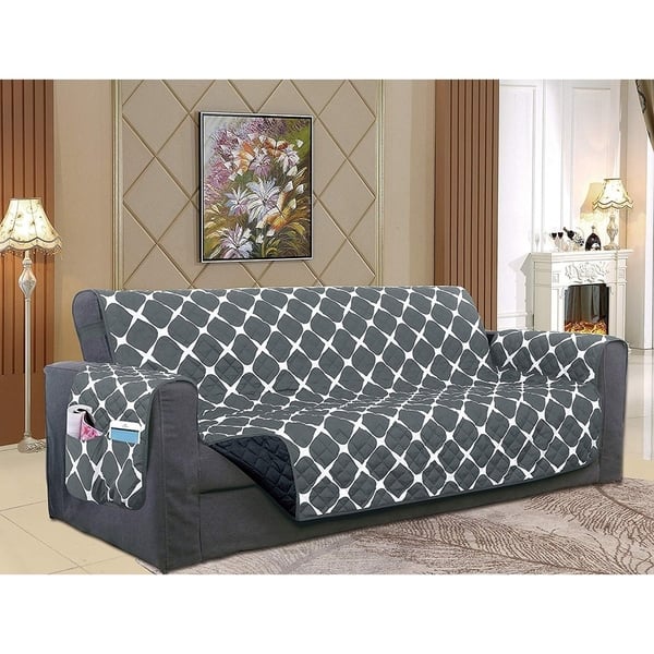 slide 2 of 2, Elegant Comfort 2-Tone Bloomingdale Pattern Quilted Loveseat Furniture Protector Black-Gray
