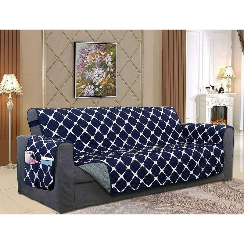 Elegant Comfort 2-Tone Bloomingdale Pattern Quilted Loveseat Furniture Protector - navy - gray