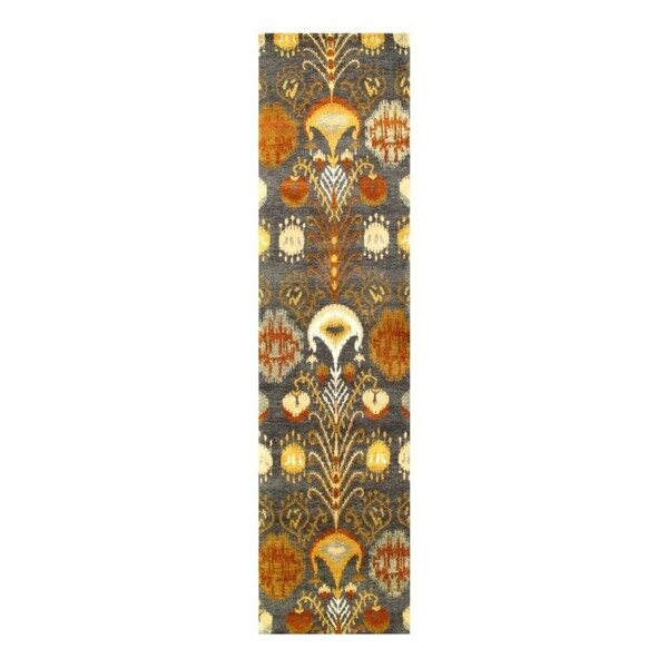 Pasargad DC Genuine Modern Ikat Design Wool & Silk Rug - 2'8" X 9'11" - 2'8" x 9'11"