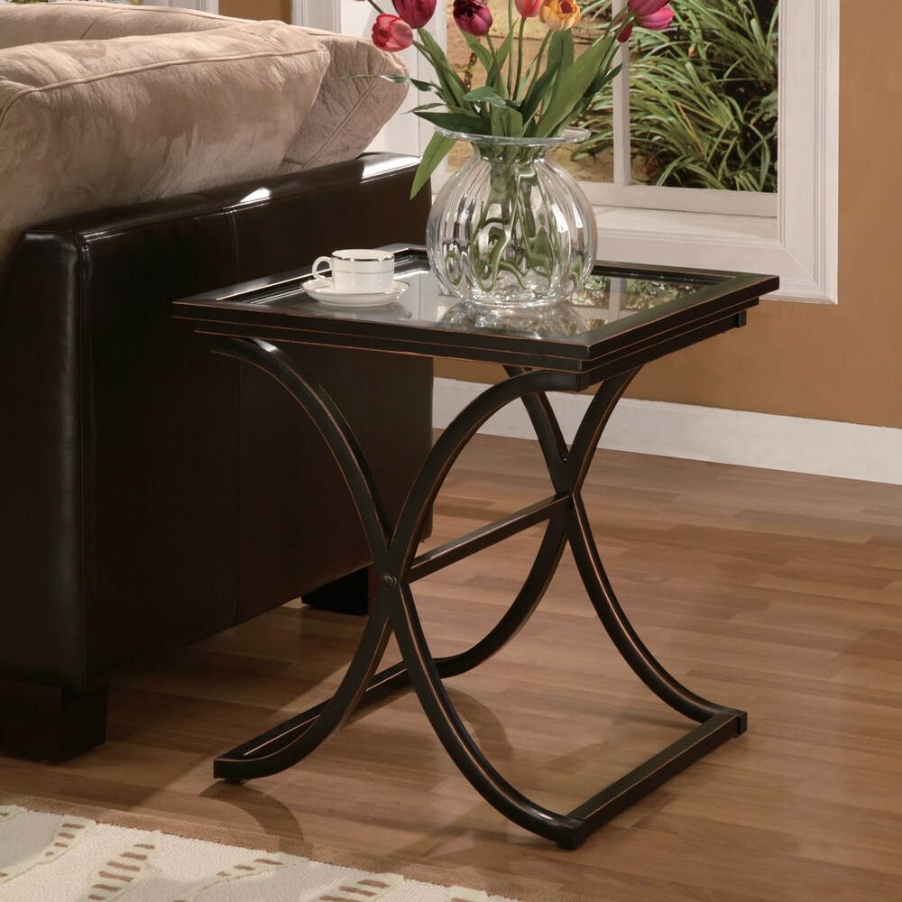 Copper Grove  Bugleweed Black Metal and Glass End Table