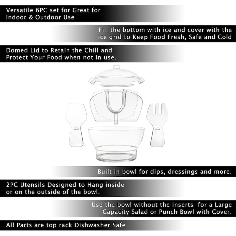 Ice Bowl-Large Cold Server with Lid, Dip Bowl, Serving Utensils, Dividers, and Ice Compartment by Classic Cuisine