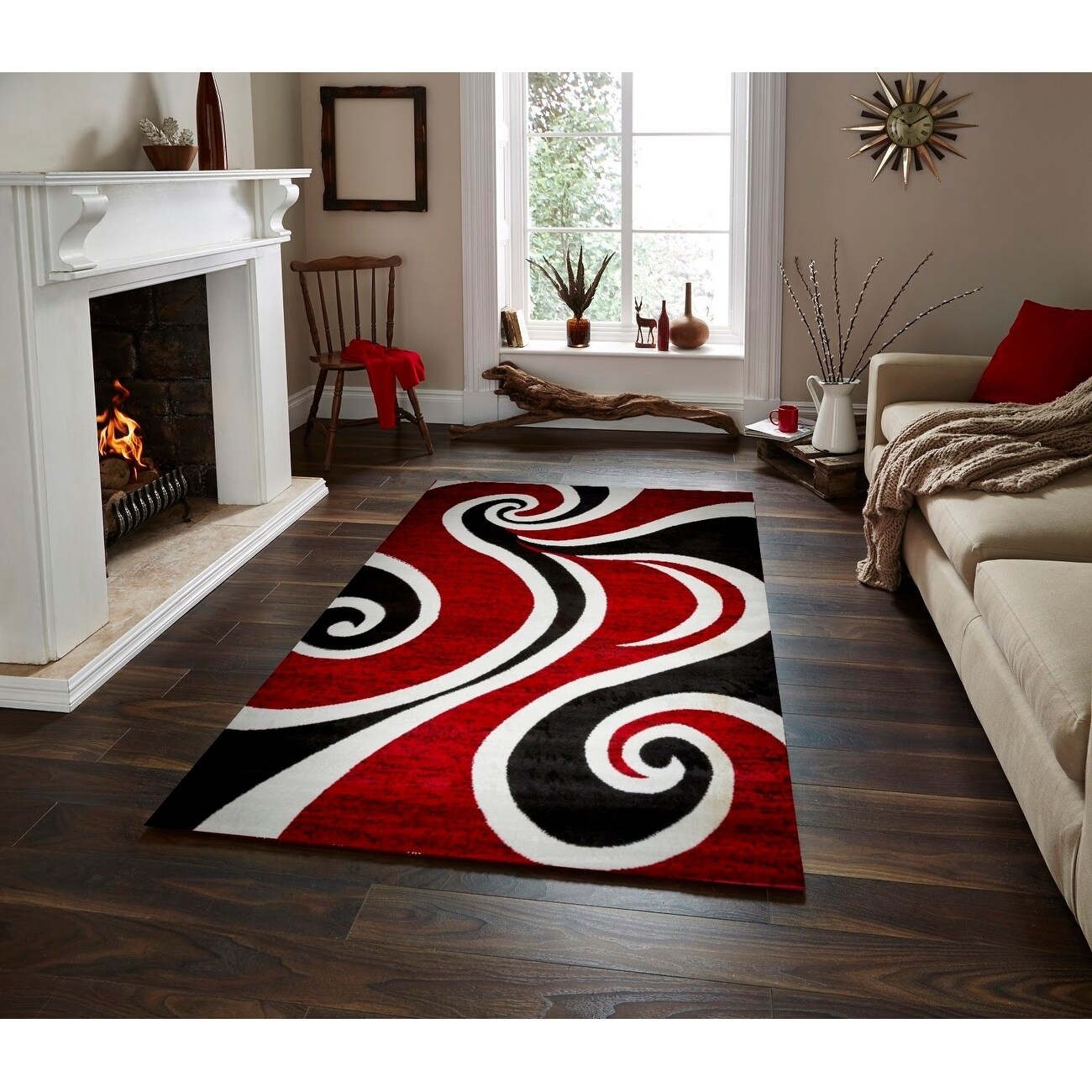 Mckenzie Red Black White Area Rug 5 Ft By 7 X Mckenzie Red Black White Area Rug