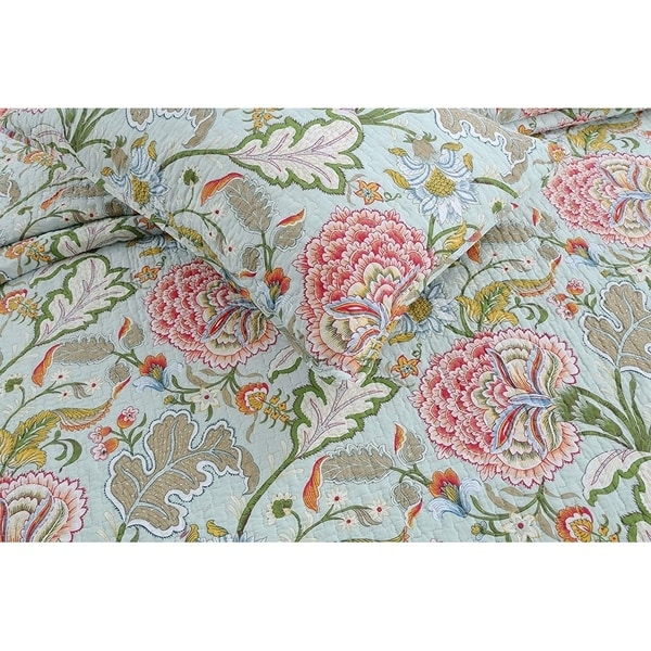 Cozy Line Aregada Floral 3 Piece Reversible Cotton Quilt Set