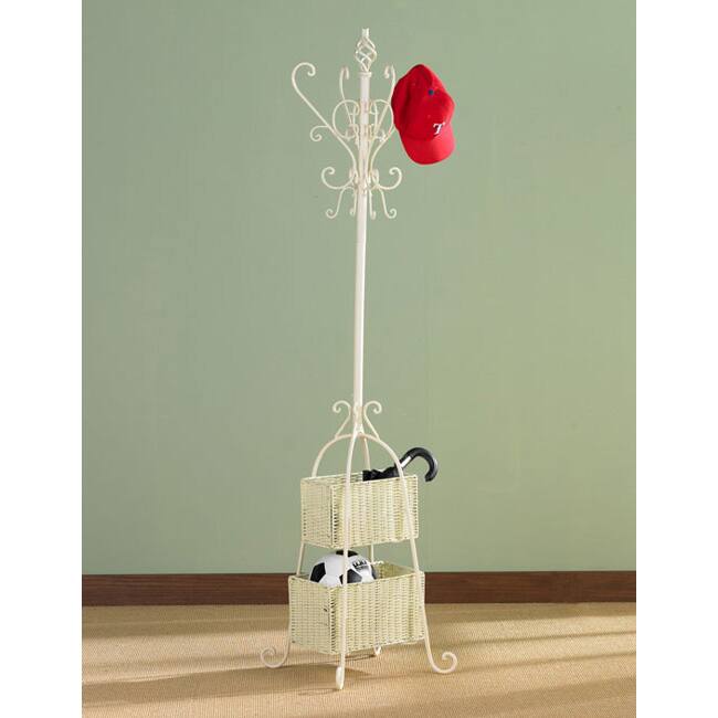 SEI Furniture Ivory Iron Hall Tree with Rattan Baskets