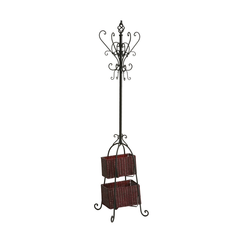 Harper Blvd Black Iron Hall Tree with Rattan Baskets Bed Bath