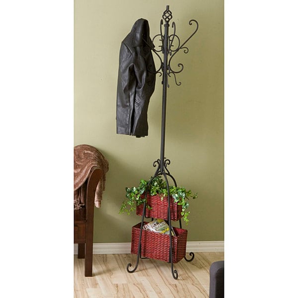 Harper Blvd Black Iron Hall Tree with Rattan Baskets - Free Shipping ...