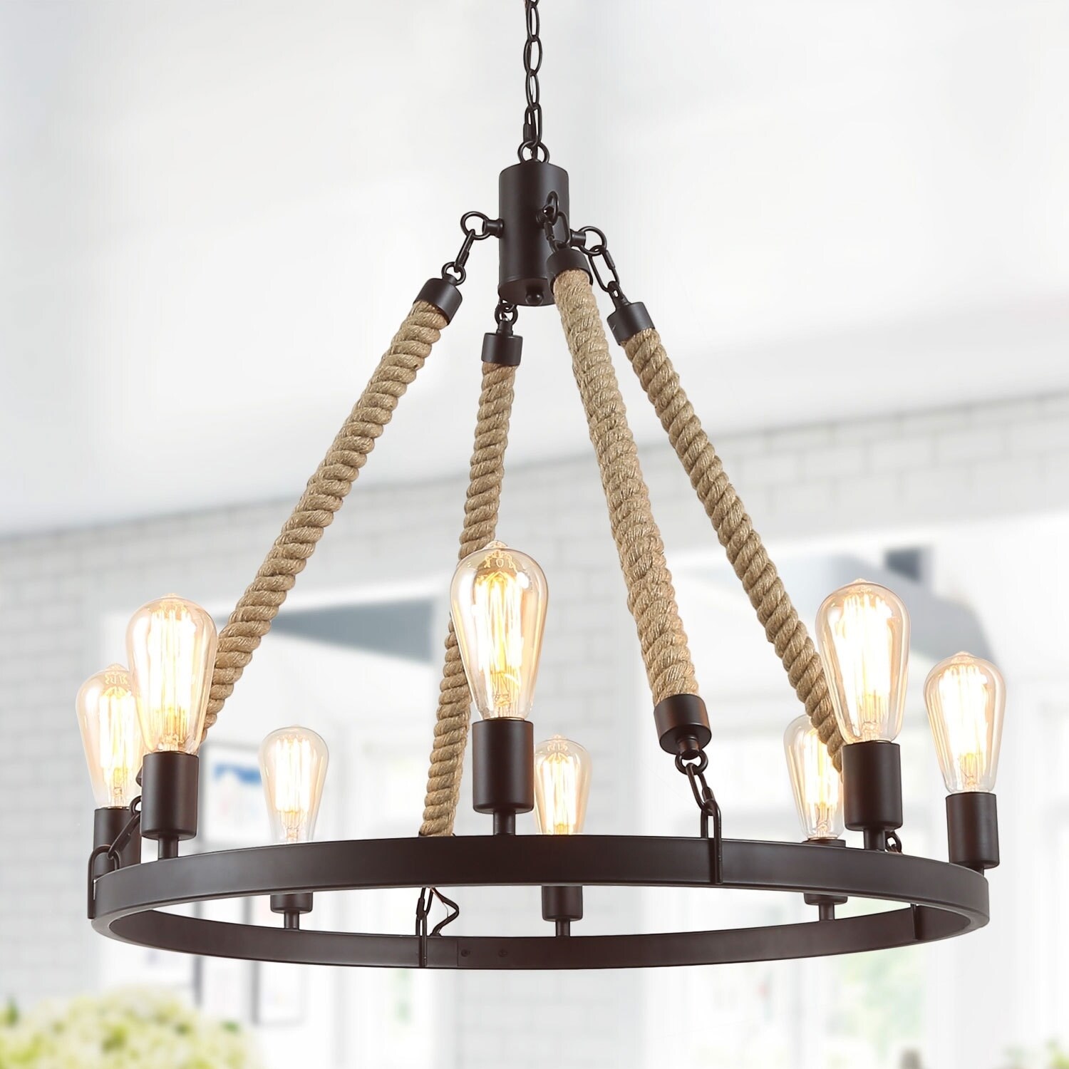 LNC Bronze 8-Light Rustic Jute Iron Pendant Light - Chandeliers For Bedrooms by Overstock.com