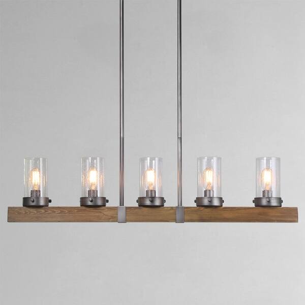 Shop Lnc 5 Light Wood Linear Kitchen Island Chandeliers L42 9 X