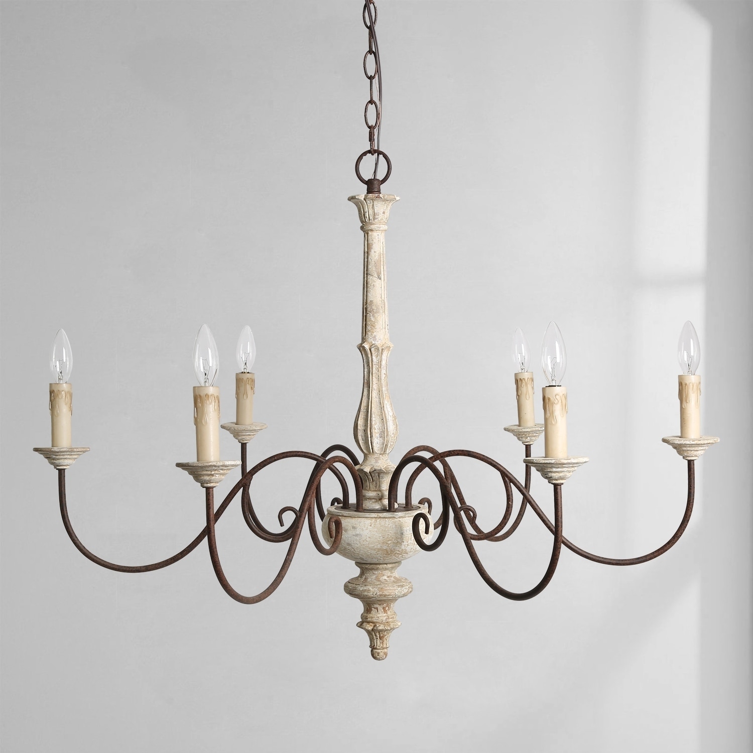 Farmhouse 6-Light Persian White French Country Chandelier Rustic Wood - D37"*H28" (D37"*H28") - Chandeliers For Bedrooms by Overstock.com