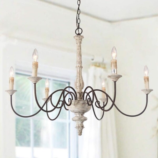Shop LNC 6-Light Persian White French Country Chandelier Rustic Wood ...