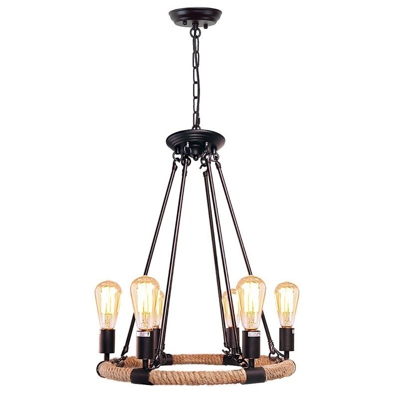 LNC Rustic Jute Rope 6-Light Chandelier Lighting - Chandeliers For Bedrooms by Overstock.com
