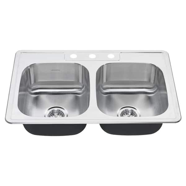 slide 2 of 3, American Standard Colony 33x22 Double Bowl Stainless Steel Kitchen Sink