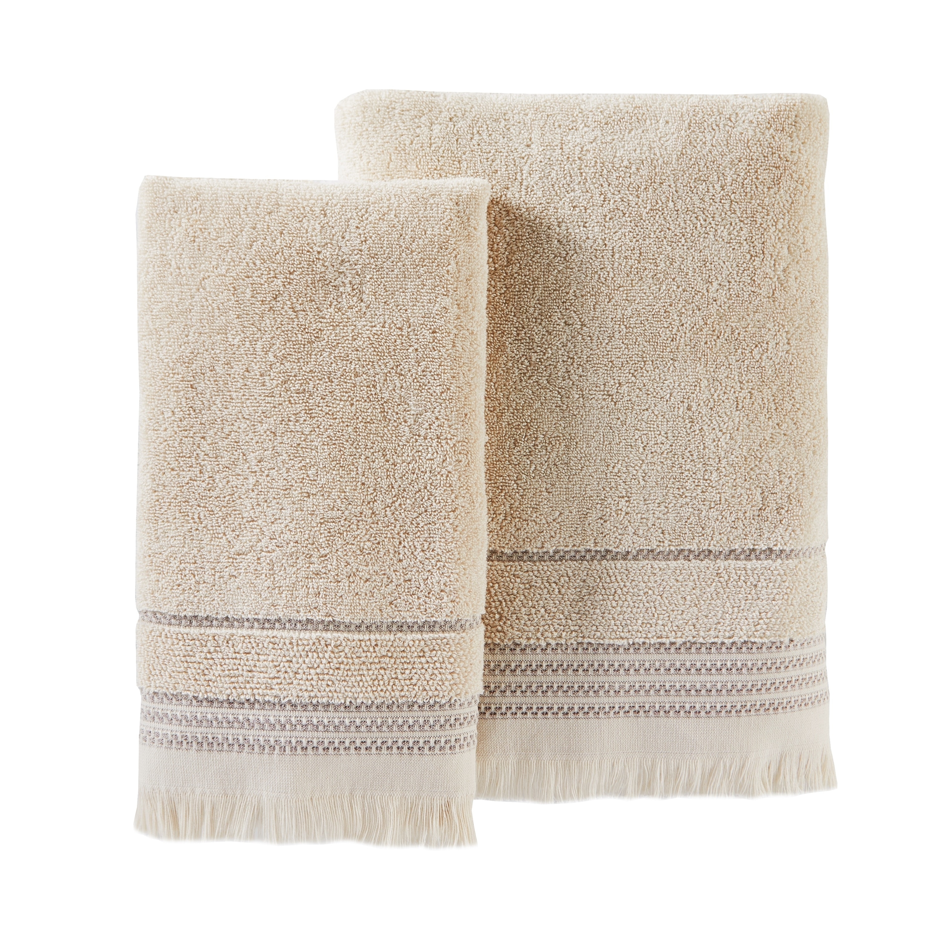 Mirage Fringe 2-Piece Turkish Cotton Hand Towel Set, Taupe