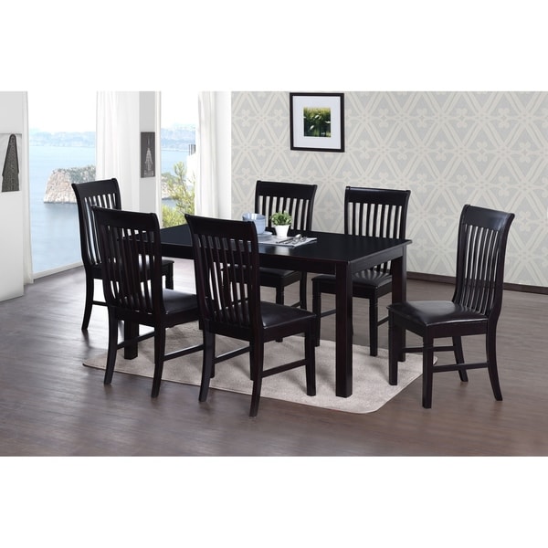 Transitional Eco-Friendly Black Indoor 7-pc Dining Set with Rectangular Table and 6 Upholstered Chairs with Curved Comfort Backs