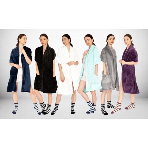 Chic Home Roux Robe Ultra Plush Flannel Fleece Blanket with Socks