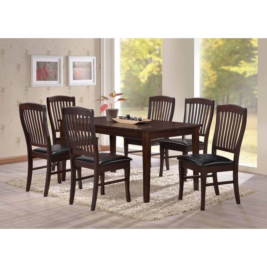 Transitional Eco-Friendly Brown Indoor 7-pc Dining Set with Rectangular Table and 6 Upholstered Chairs with Curved Comfort Backs