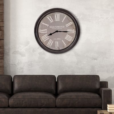 30" Glenmont Distressed Black and Grey Framed Wall Clock