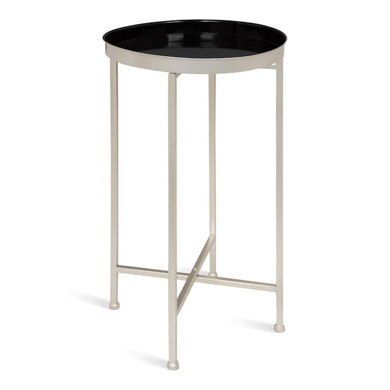 Kate and Laurel Celia Round Metal Foldable Tray Table - 14x14x25.75 - black with silver base