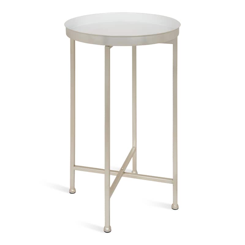 Kate and Laurel Celia Round Metal Foldable Tray Table - 14x14x25.75 - white with silver base