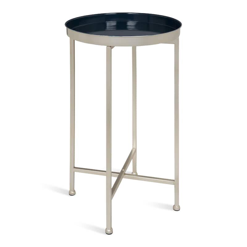 Kate and Laurel Celia Round Metal Foldable Tray Table - 14x14x25.75 - navy blue with silver base