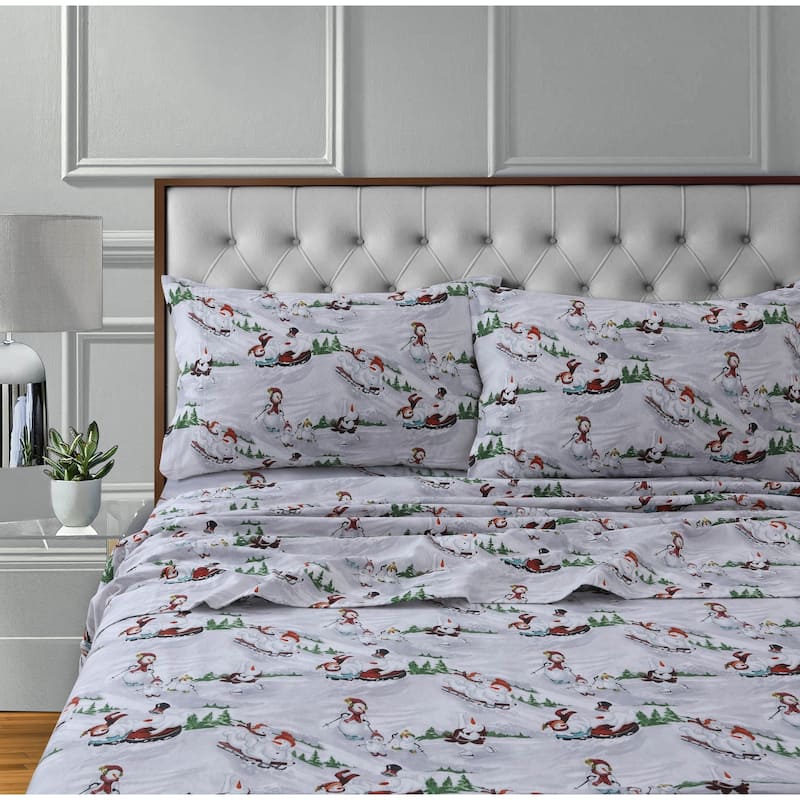 Warm 170-GSM Cotton Flannel Printed Pillowcases (Set of 2) - King - winter wonderland - Traditional