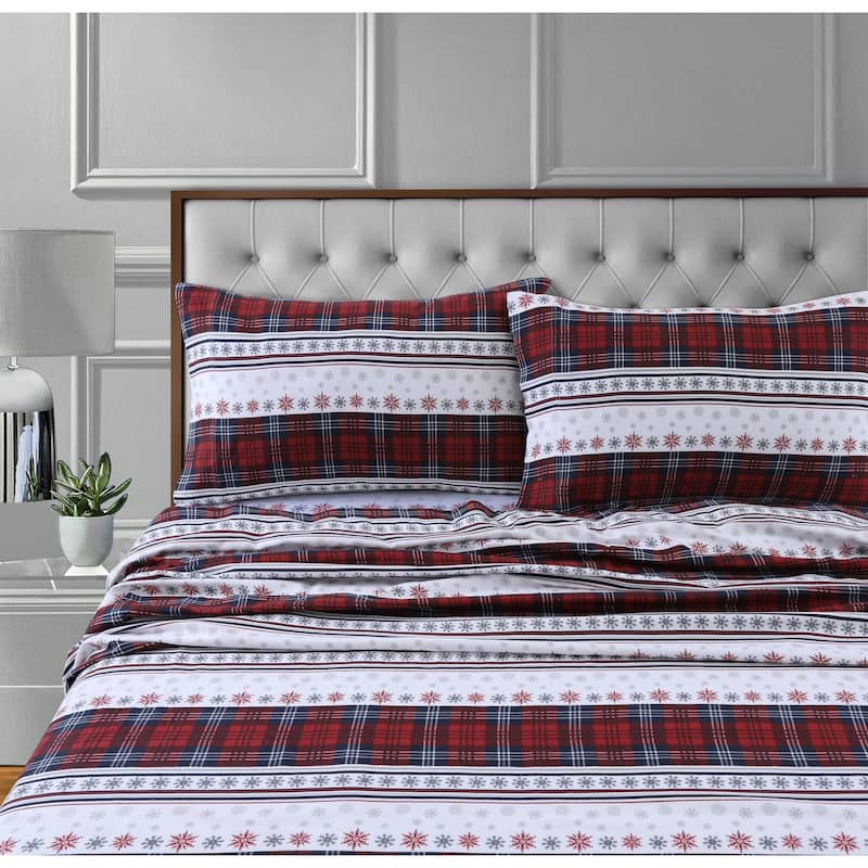 Warm 170-GSM Cotton Flannel Printed Pillowcases (Set of 2) - King - comfy stripe - Traditional